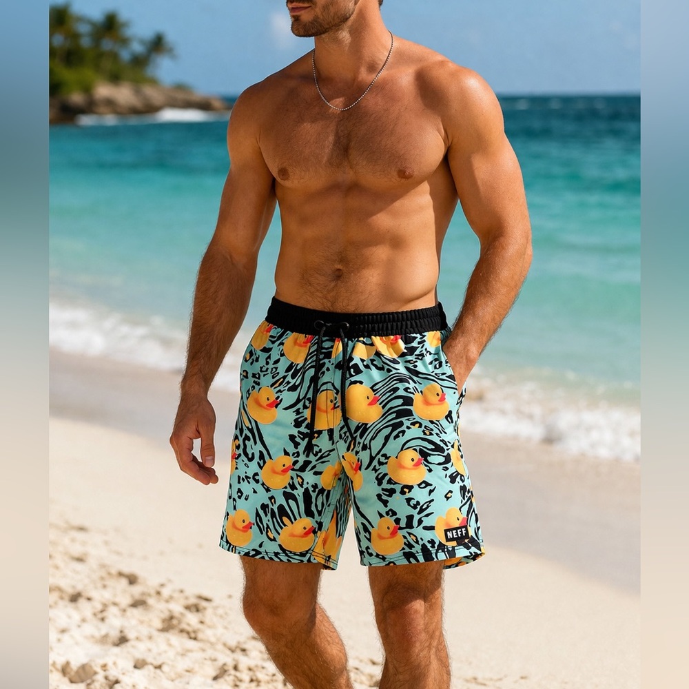 Men's Neff "Ducky Life" Hot Tub Volley Swim Shorts. Size Medium
